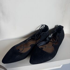 Black Flats with Strappy Lace Up Calf Size 8